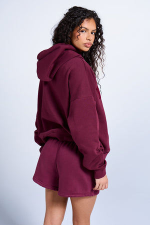 Kaiia Slogan Oversized Hoodie Deep Burgundy