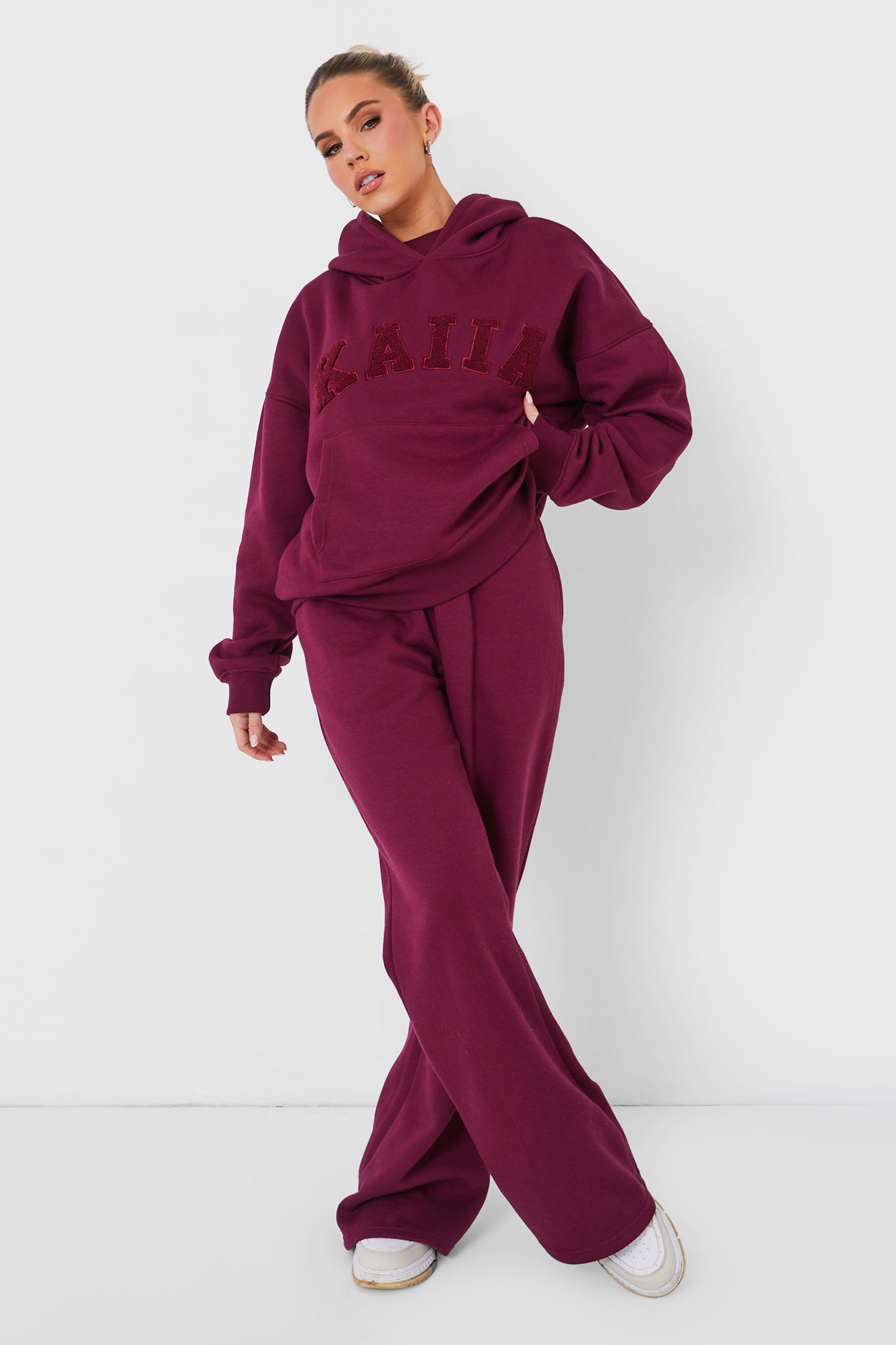 Wide Leg Sweat Pants Deep Burgundy