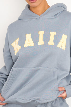 Kaiia Slogan Oversized Hoodie Mist Grey & Yellow