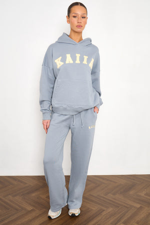 Kaiia Slogan Oversized Hoodie Mist Grey & Yellow