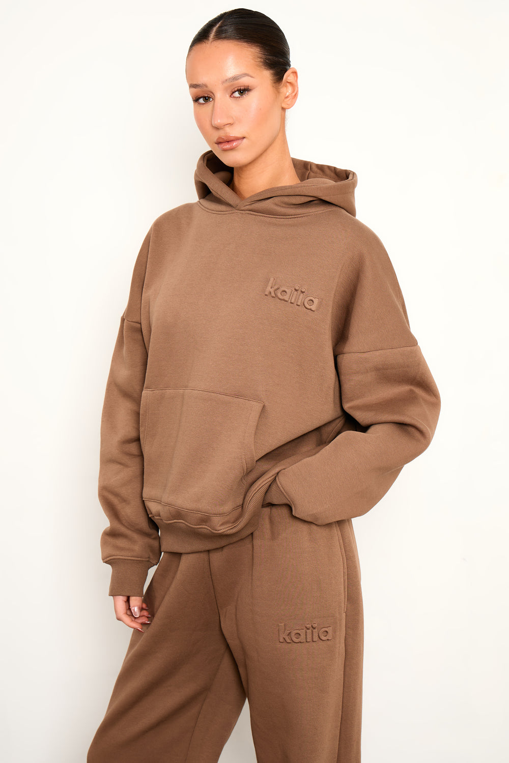 Kaiia Studio Embossed Oversized Hoodie Caramel