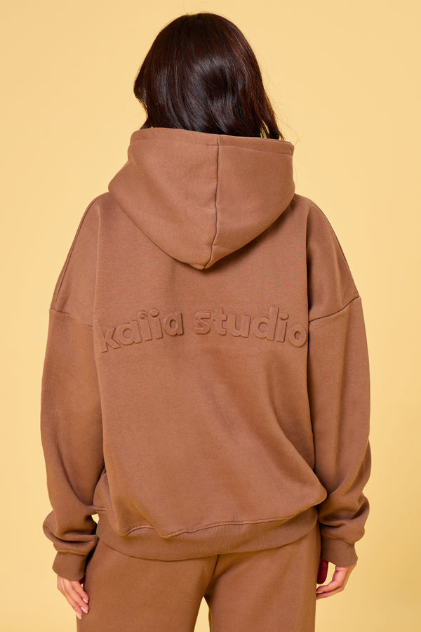 Kaiia Studio Embossed Oversized Hoodie Caramel