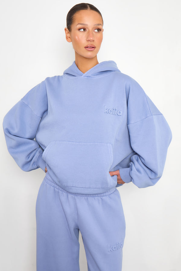 Kaiia Embossed Oversized Hoodie Washed Periwinkle Blue