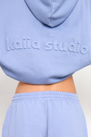 Kaiia Embossed Oversized Hoodie Washed Periwinkle Blue