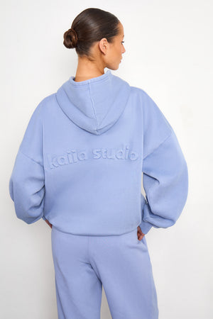 Kaiia Embossed Oversized Hoodie Washed Periwinkle Blue
