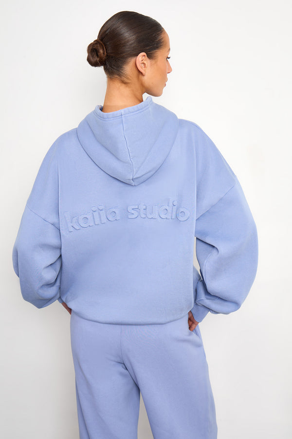 Kaiia Embossed Oversized Hoodie Washed Periwinkle Blue