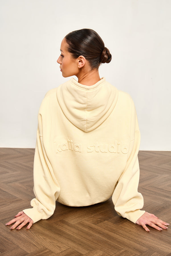 Kaiia Embossed Oversized Hoodie Washed Butter Yellow