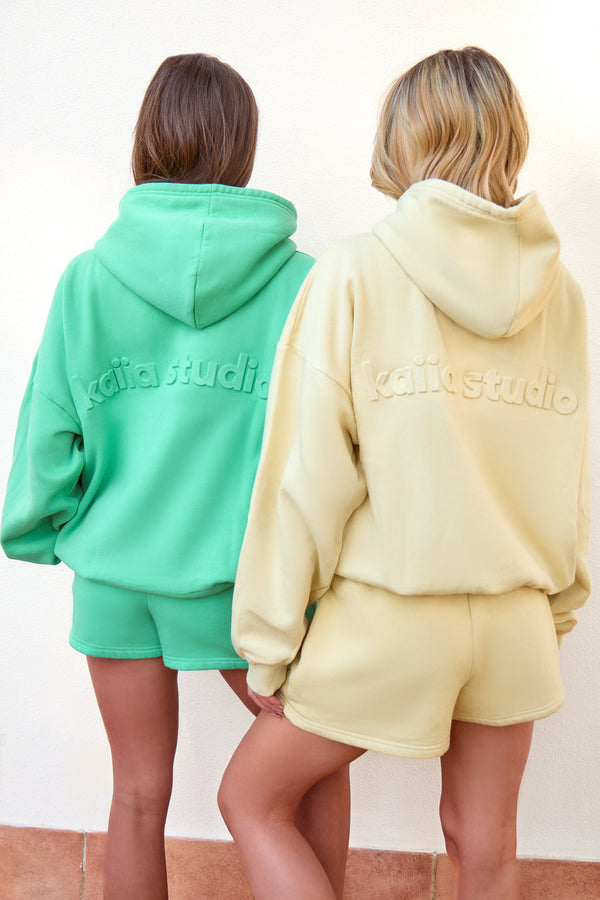Kaiia Embossed Oversized Hoodie Washed Butter Yellow