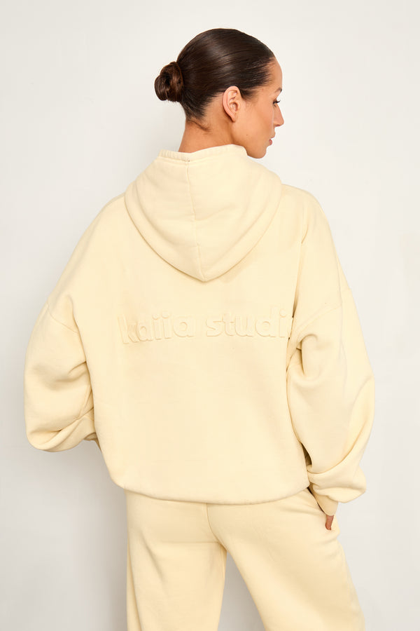 Kaiia Embossed Oversized Hoodie Washed Butter Yellow