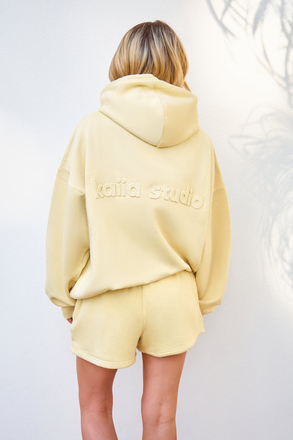Kaiia Embossed Oversized Hoodie Washed Butter Yellow
