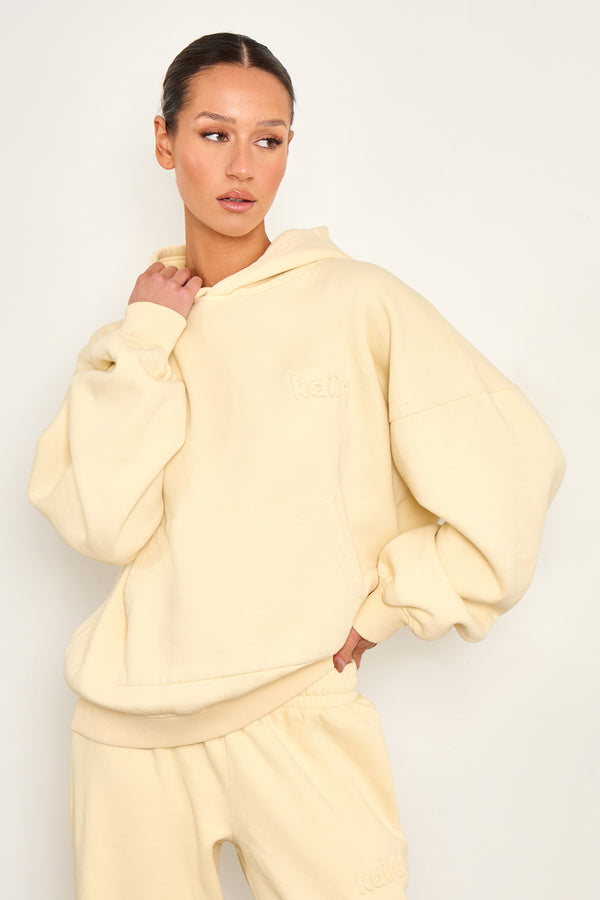 Kaiia Embossed Oversized Hoodie Washed Butter Yellow