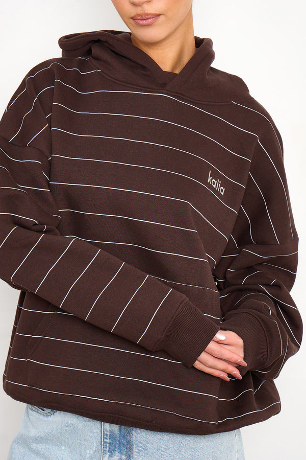 Kaiia Pinstripe Oversized Hoodie Bitter Chocolate & Cream