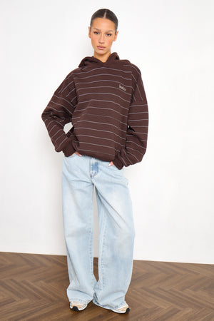 Kaiia Pinstripe Oversized Hoodie Bitter Chocolate & Cream
