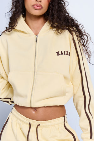 Kaiia Sport Side Stripe Oversized Zip Through Hoodie Butter Yellow & Brown
