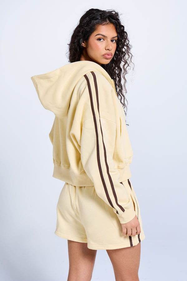 Kaiia Sport Side Stripe Oversized Zip Through Hoodie Butter Yellow & Brown