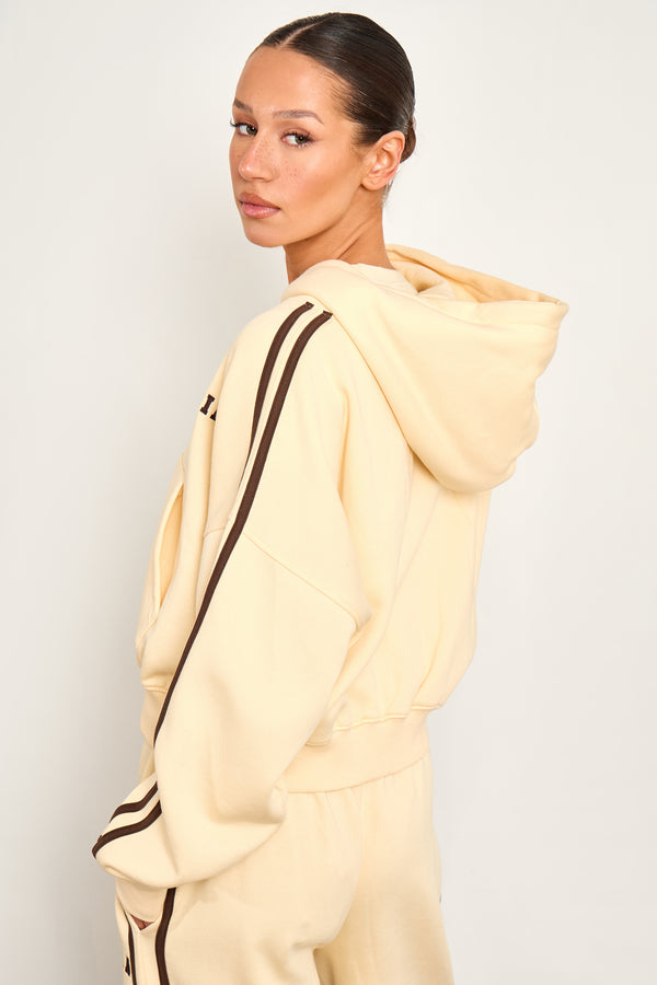 Kaiia Sport Side Stripe Oversized Zip Through Hoodie Butter Yellow & Brown
