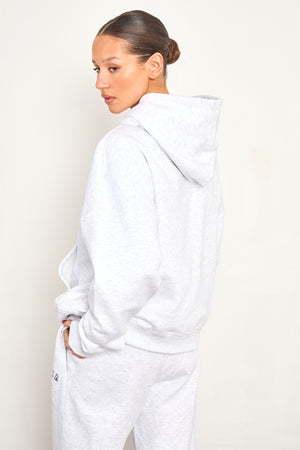 Kaiia Chainstitch Slogan Oversized Hoodie Light Grey Marl