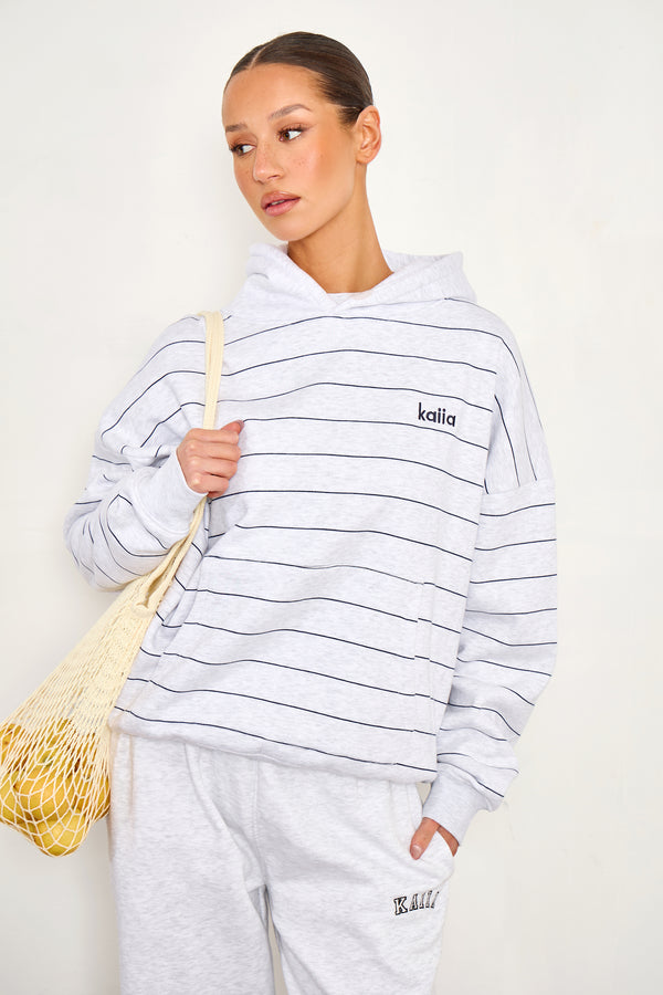 Kaiia Pinstripe Oversized Hoodie Bitter Light Grey Marl & Navy