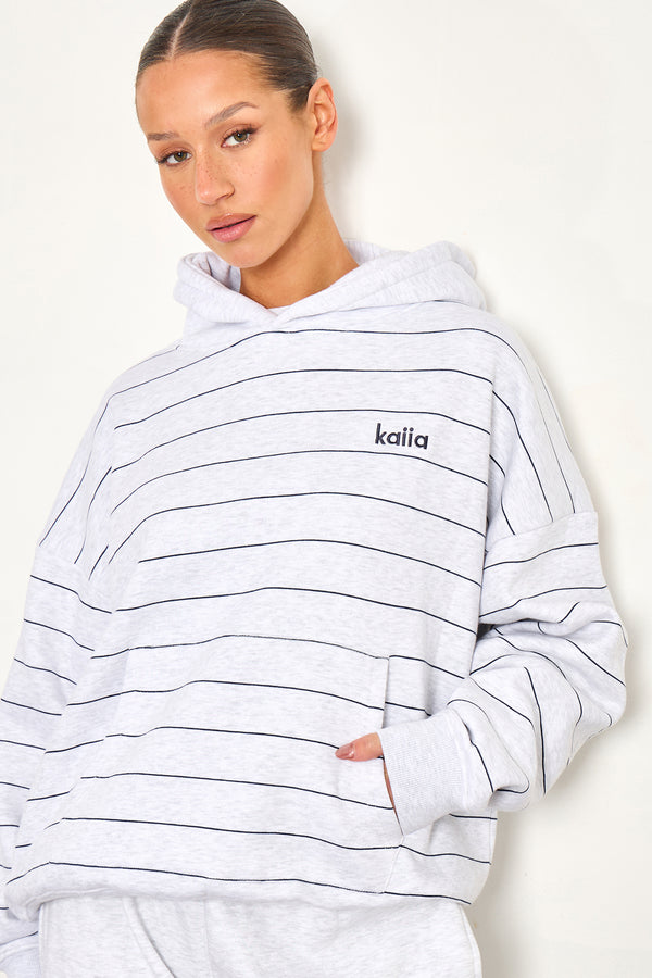 Kaiia Pinstripe Oversized Hoodie Bitter Light Grey Marl & Navy