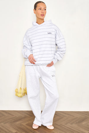 Kaiia Pinstripe Oversized Hoodie Bitter Light Grey Marl & Navy