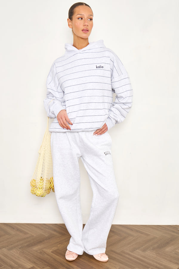 Kaiia Pinstripe Oversized Hoodie Bitter Light Grey Marl & Navy