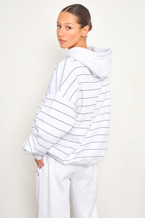 Kaiia Pinstripe Oversized Hoodie Bitter Light Grey Marl & Navy