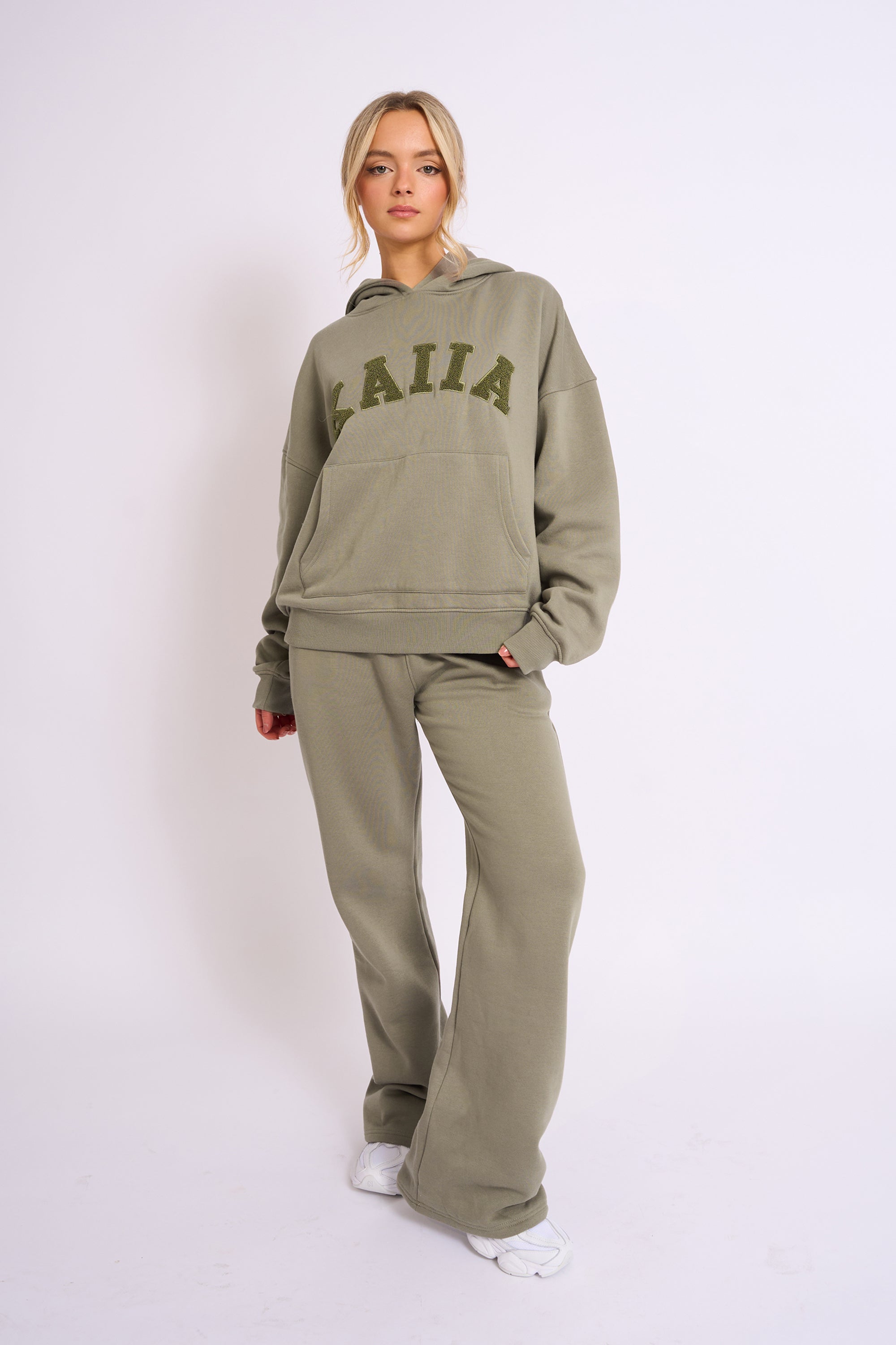 Kaiia Slogan Oversized Hoodie Khaki