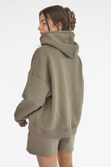 Kaiia Slogan Oversized Hoodie Khaki