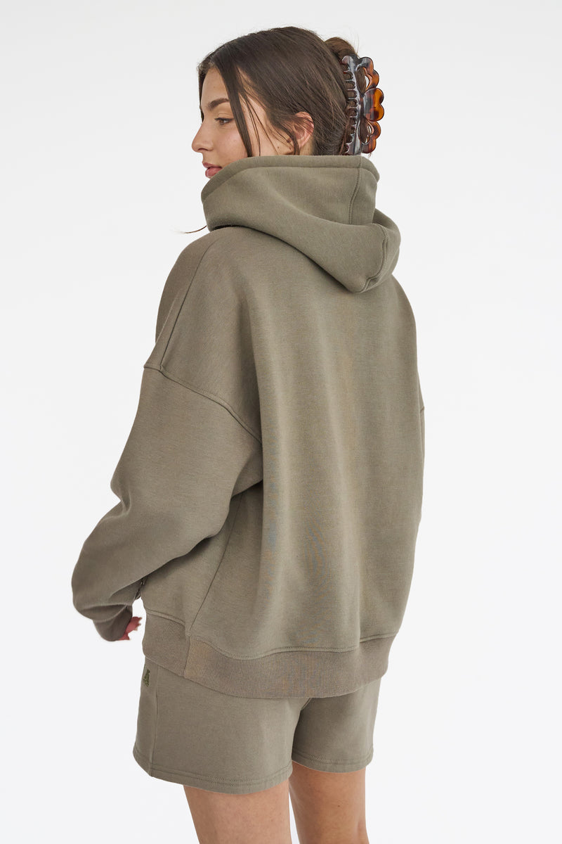 Kaiia Slogan Oversized Hoodie Khaki