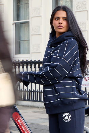 Kaiia Pinstripe Oversized Hoodie Ink Blue