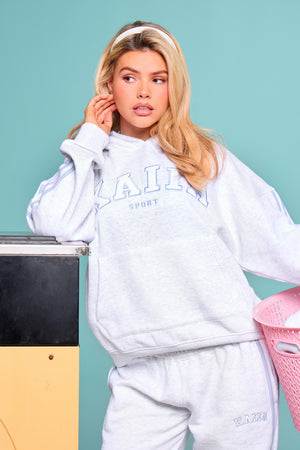 Kaiia Sport Side Stripe Oversized Hoodie Light Grey Marl & Light Blue