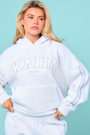 Kaiia Sport Side Stripe Oversized Hoodie Light Grey Marl & Light Blue