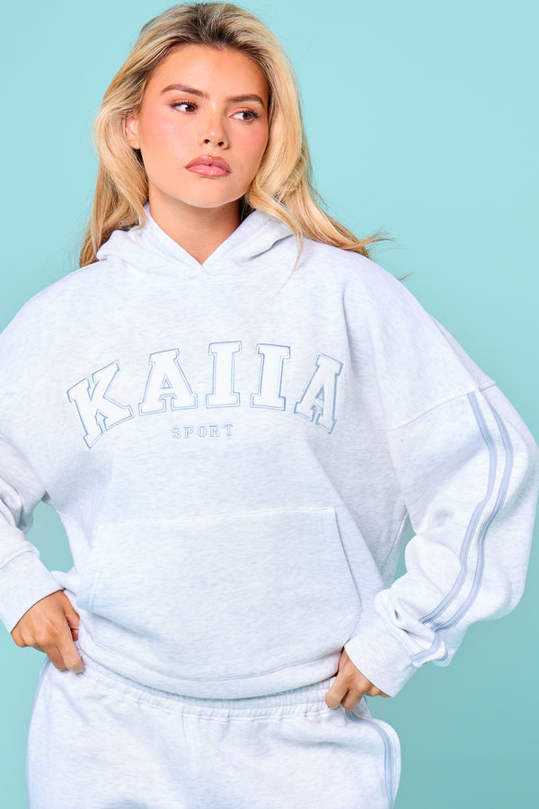 Kaiia Sport Side Stripe Oversized Hoodie Light Grey Marl & Light Blue