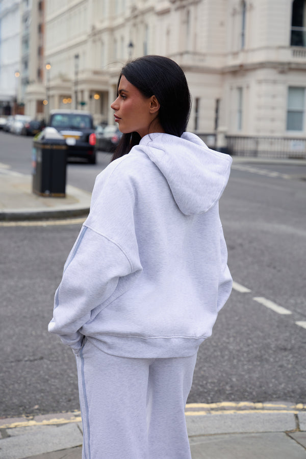 Kaiia Sport Side Stripe Oversized Hoodie Light Grey Marl & Light Blue