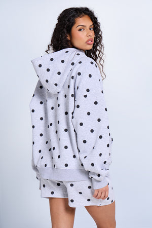 Kaiia Polka Dot Oversized Hoodie Grey Marl & Black