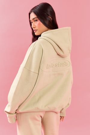 Kaiia Oval Embossed Oversized Hoodie Pistachio Cream