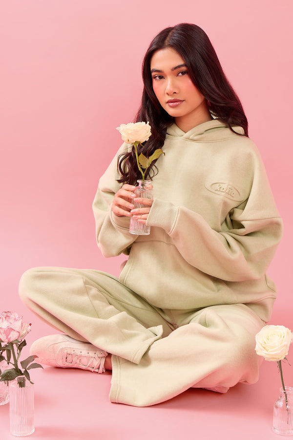 Kaiia Oval Embossed Oversized Hoodie Pistachio Cream