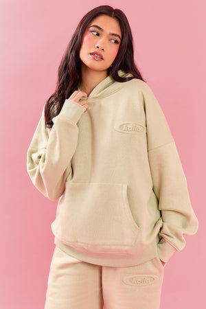 Kaiia Oval Embossed Oversized Hoodie Pistachio Cream