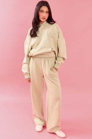 Kaiia Oval Embossed Oversized Hoodie Pistachio Cream