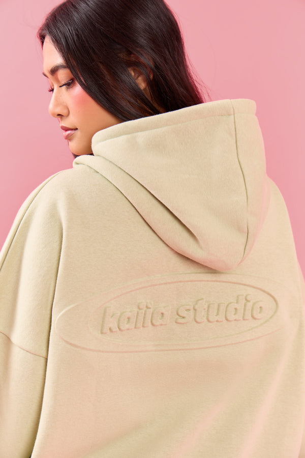 Kaiia Oval Embossed Oversized Hoodie Pistachio Cream