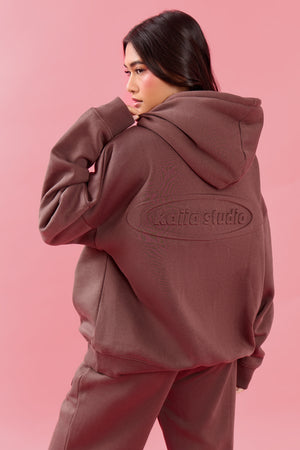 Kaiia Oval Embossed Oversized Hoodie Cocoa Brown