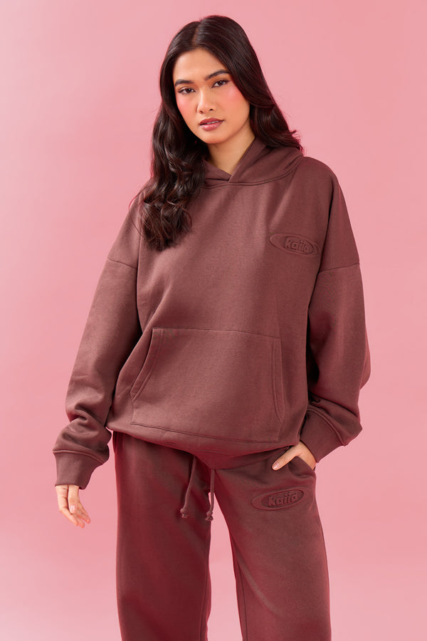 Kaiia Oval Embossed Oversized Hoodie Cocoa Brown