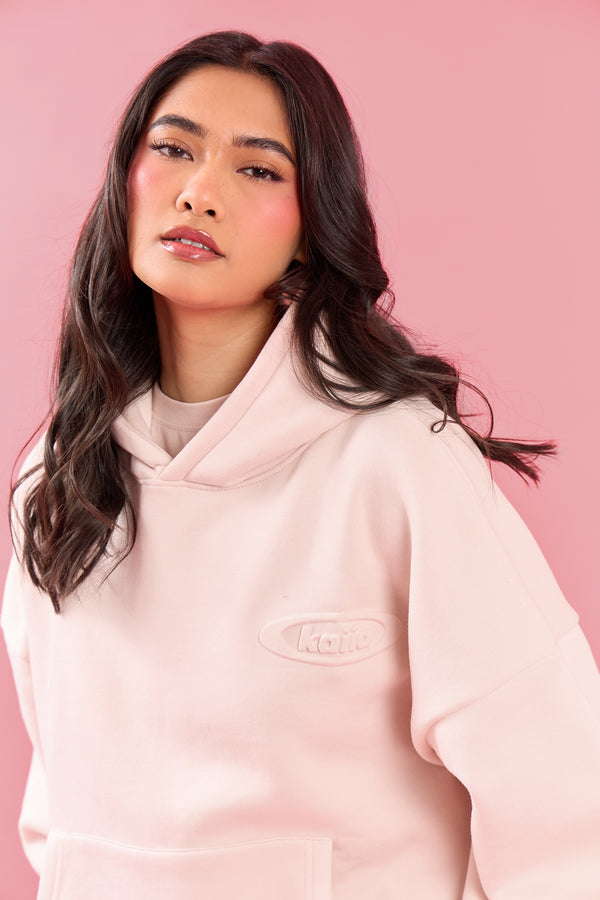 Kaiia Oval Embossed Oversized Hoodie Pink Meringue