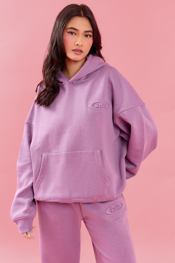 Kaiia Oval Embossed Oversized Hoodie Grape Boba