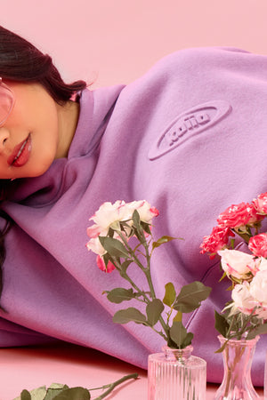 Kaiia Oval Embossed Oversized Hoodie Grape Boba