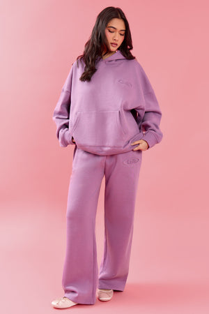 Kaiia Oval Embossed Oversized Hoodie Grape Boba