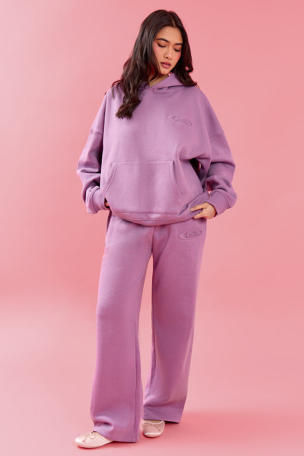 Kaiia Oval Embossed Oversized Hoodie Grape Boba