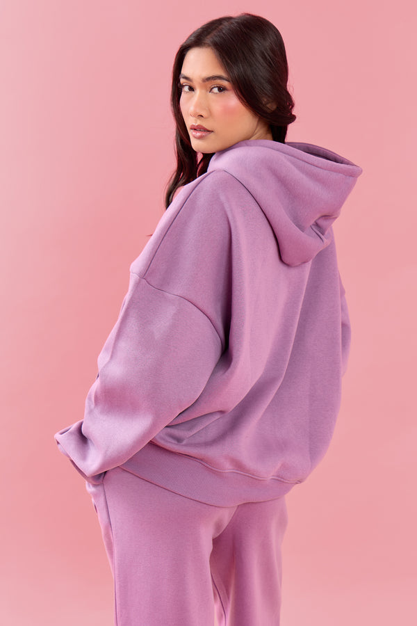 Kaiia Oval Embossed Oversized Hoodie Grape Boba