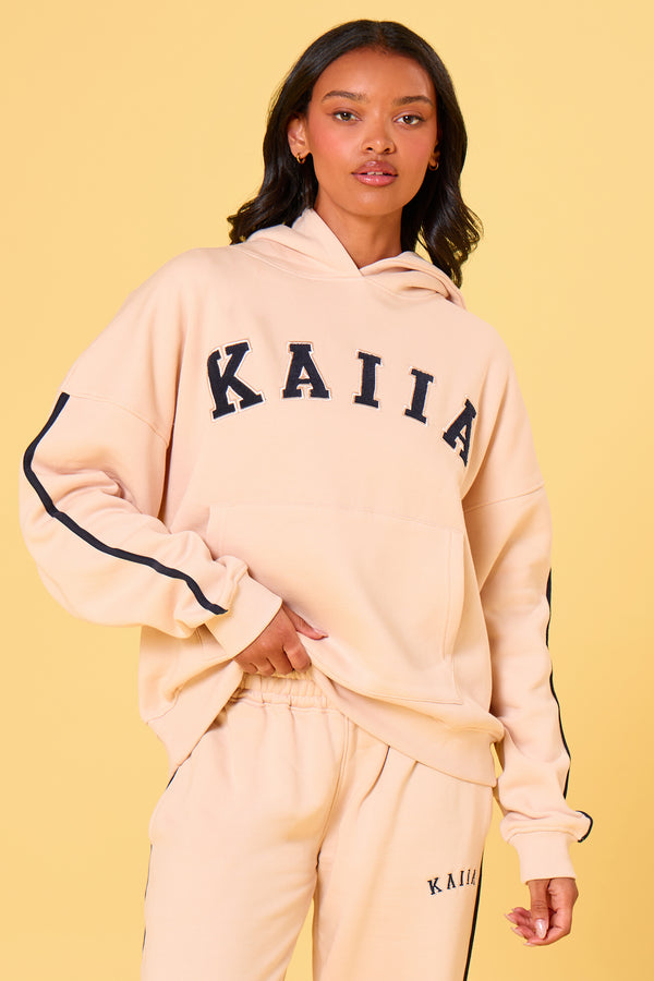 Kaiia Essentials Side Stripe Oversized Hoodie Cream & Navy