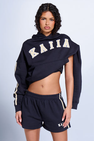 Kaiia Slogan Side Stripe Oversized Hoodie Ink Blue & Lemon